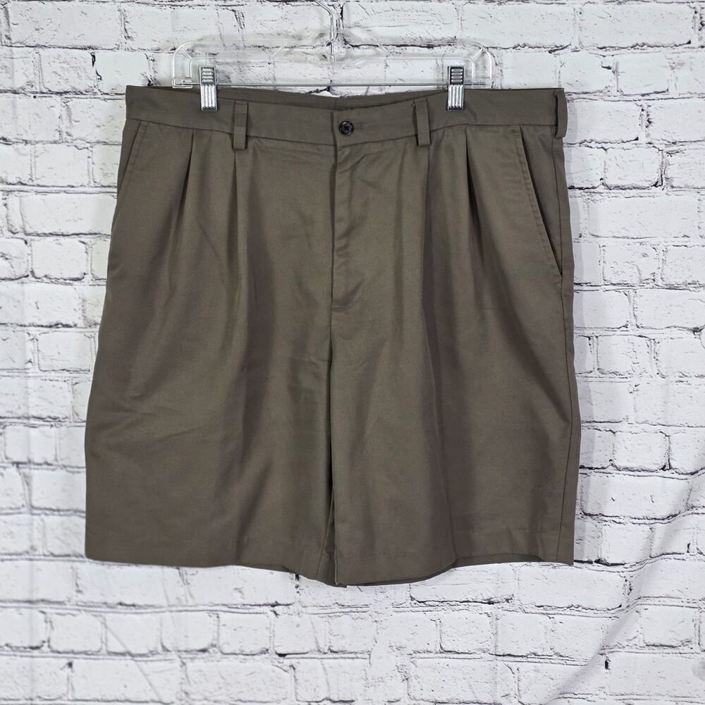 Izod Men's Sz 38 Taupe Chino Flat Pleated Golf Shorts